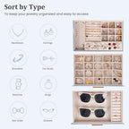 Dajasan Jewelry Box Organizer, 3-Tier Jewelry Storage with 2 Drawers, Large Jewelry Boxes for Women, PU Leather Surface with 