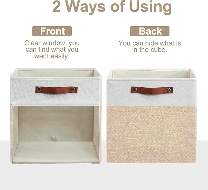 Bagnizer Storage Cubes, 4 Pack Linen Foldable Storage Bins with Clear Window and 2 Handles, 13x15x13 Storage Cube Bins for Sh