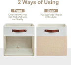 Bagnizer Storage Cubes, 4 Pack Linen Foldable Storage Bins with Clear Window and 2 Handles, 13x15x13 Storage Cube Bins for Sh