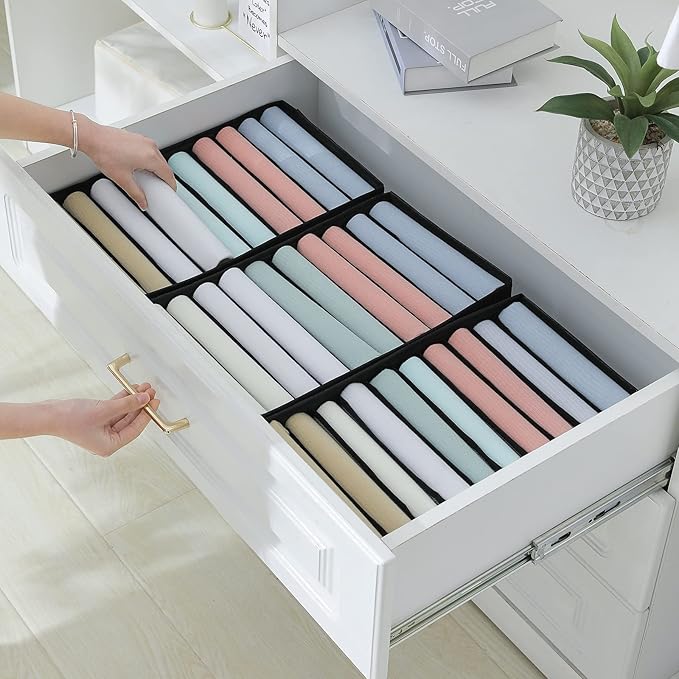 Qozary 4 Pack Drawer Organizers for Clothing, 10 Grids Foldable Dresser Drawer Organizers, Clothes Organizer for Folded Cloth