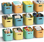 ORGIDOL 12 Pack Colorful Plastic Storage Bins, Storage Container for Organizing, Colored Storage Boxes with Handle for Shelve