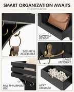 Rebee Vision Modern Key Holder Wall Mount with Mini Drawer Organizer - Decorative Mail Organizer with 9 Key Hooks and Floatin