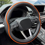 HAOTULE Leather Steering Wheel Cover， with Anti-Slip Stripe Design - Enhanced Grip, Fashion Style, Safe, Non-Slip, Breathable