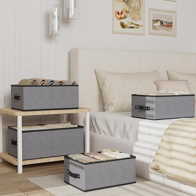 Foldable Storage Baskets, Fabric Drawer Organizers with Handles, Storage Bins for Organizing Shelves, 13 × 9.1 × 5.5 Inch, Gr