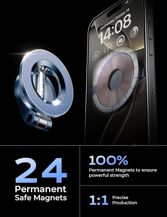 LISEN for iPhone MagSafe Car Mount [24 Strong Magnets] 360 Degrees Ultra Magnetic Phone Holder for Car Dashboard, Universal Car Phone Mount Magsafe Accessories for iPhone17 Pro Max Air 16 15 14, Blue