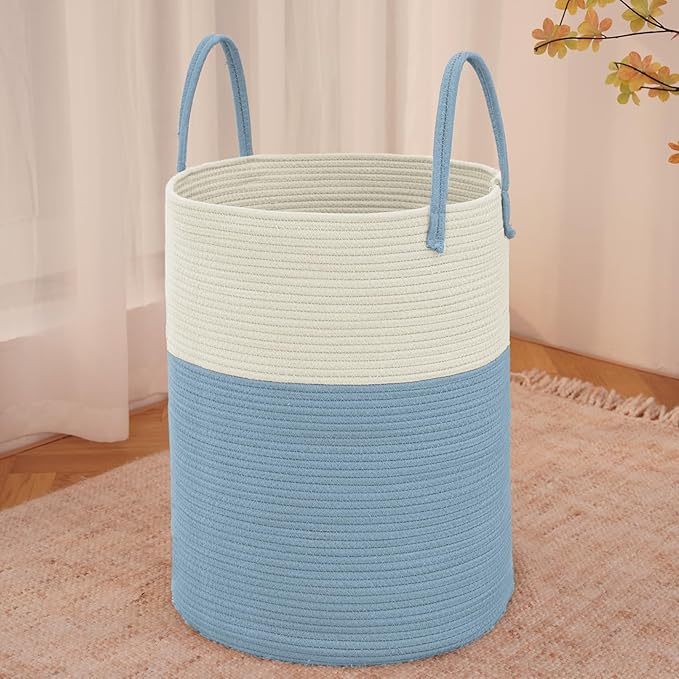 JMvicyroam Large Woven Laundry Basket Hamper,80L Cotton Rope Storage Bin for Blankets,Toys and Clothes,Decorative Tall Nurser