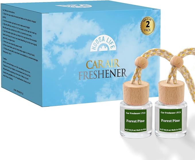 HoogaLife Car Air Freshener Diffuser 2 Pack Hanging Air Freshener Diffuser - Forest Pine Fragrance Oil Air D iffuser for Car,