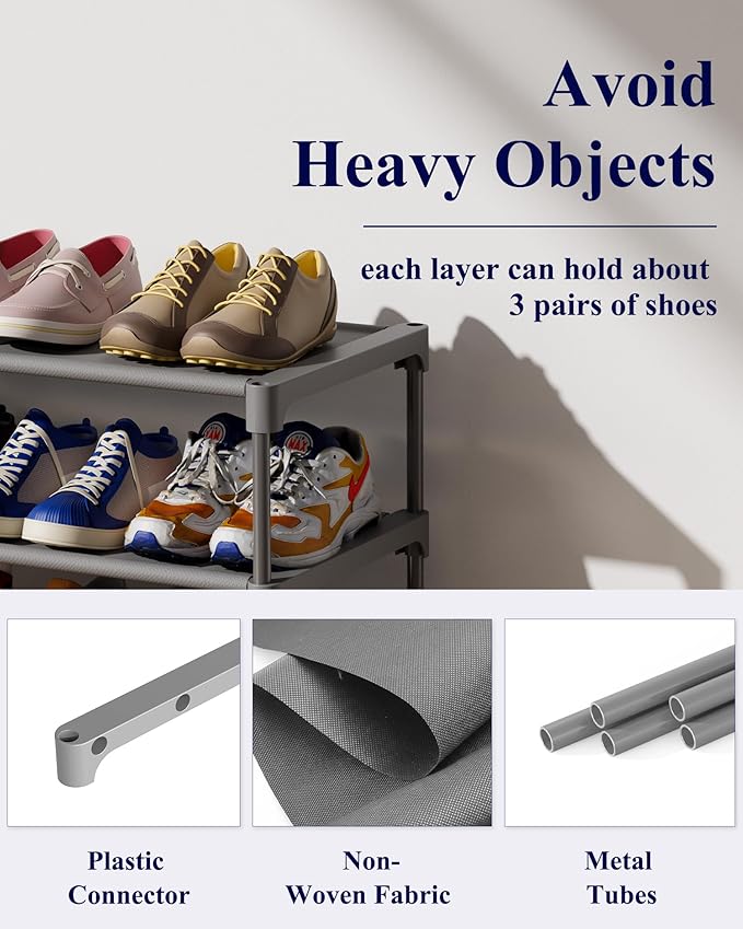Kitsure Shoe Rack - Non-Woven Shoe Rack Shelf, Shoe Organizer for Closet, Entryway, Garage & Corridor, Stackable Shoe Shelves