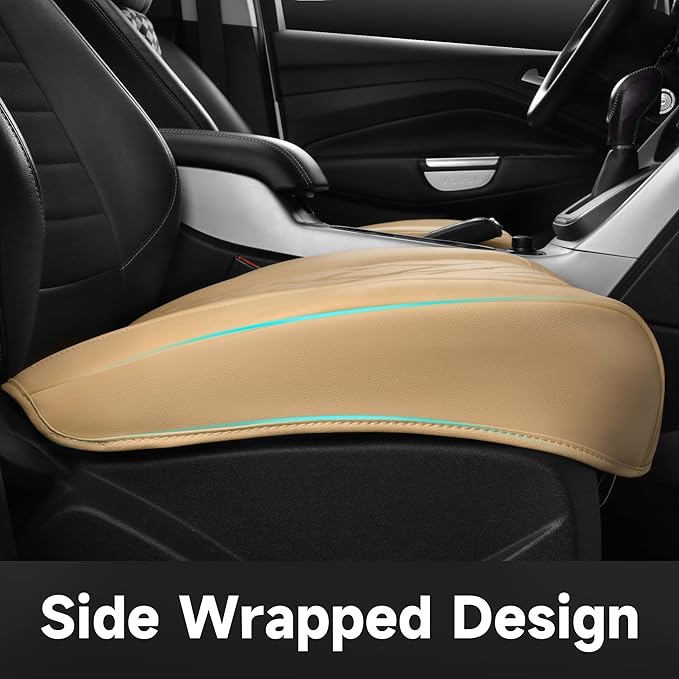 CAR PASS 2 Pack Leather Front Car Seat Covers, Bottom Seat Covers Full Wrapped with Storage Pocket, Anti-Slip Leather Seat Pr