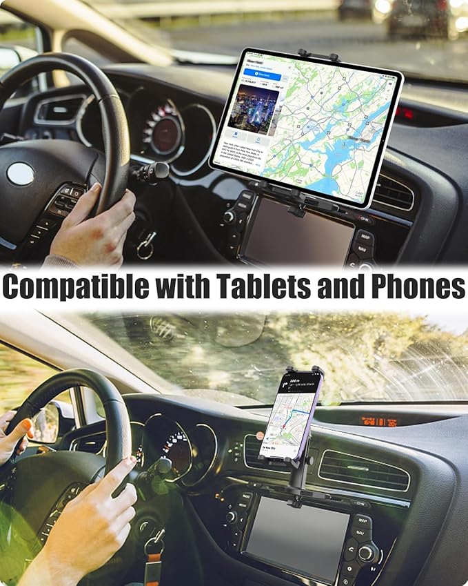 Charchendo Upgraded CD Slot Tablet Car Mount, Long Arm Extendable Car Cradle with 360° Rotation, Case Friendly Car Holder for iPad Pro/Air/Mini, Samsung Galaxy Tab, All 4.7"-13" Device
