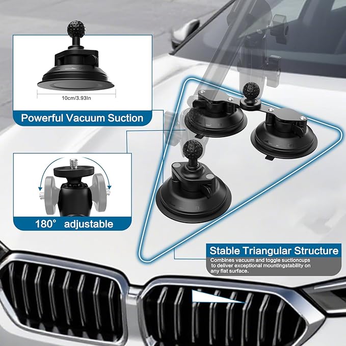 Suction Car Mount 360 Camera for car for Insta360 car Mount x5/X4/X3/X2/GO 3/ONE/GoPro Max-47 Lockable Anti-Fall Selfie Stick