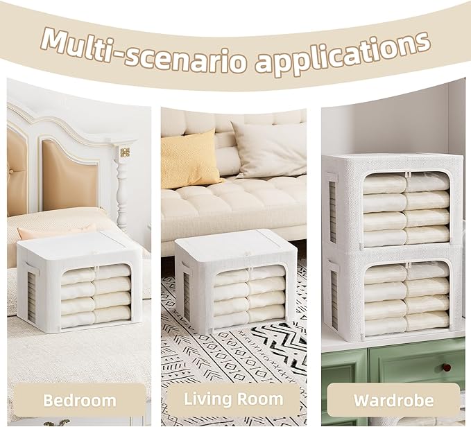 FHSQX 8 Pack Clothes Storage Bins - Foldable Storage Bins for Clothes Fabric Storage Box with Metal Frame (Cream White, 19.7x