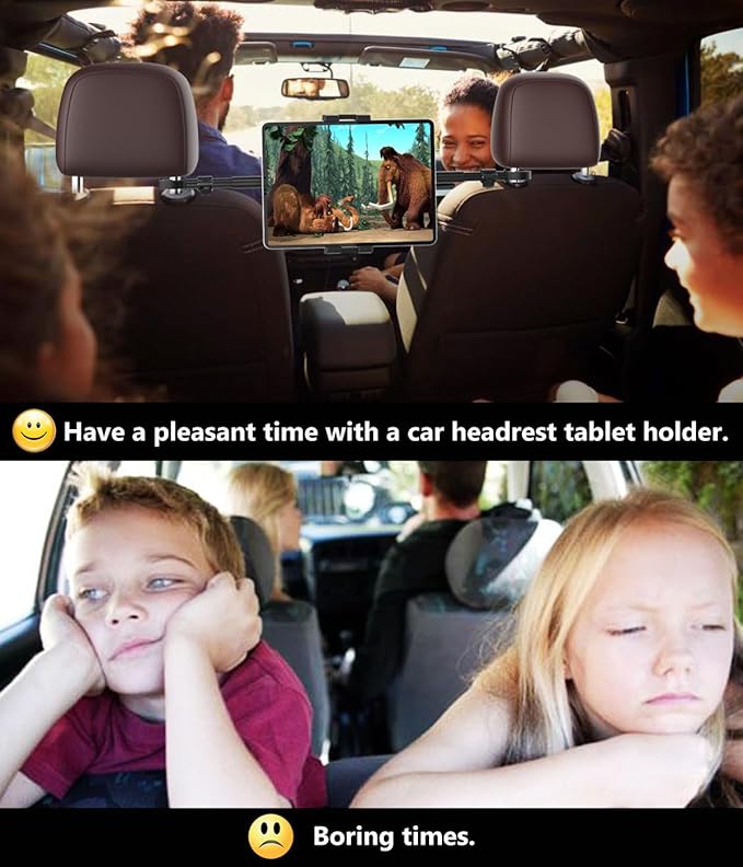Car Headrest Tablet Holder, Car Back Seat iPad Mount Kids [Stretchable & Ultra-Stable] Between Seats Tablet Stand for Switch, iPad Pro Air Mini, Lenovo, iPhone, 4-13" Tablets & Phones