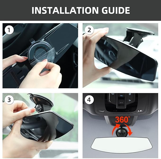 Car Rear View Mirror with Adjustable Suction Cup,Wide Angle Reduce Blind Spots 12.6inch HD Universal Panoramic Interior Rearview Mirror for Cars,SUVs,Trucks,Vehicles White