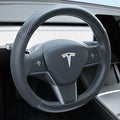 Carbon Fiber Leather Steering Wheel Cover for Tesla Model 3/Y 2016-2025 2026 Juniper/Highland, Non-Slip Breathable Steering Wheel Protector for Tesla Model 3/Y Accessories 2026