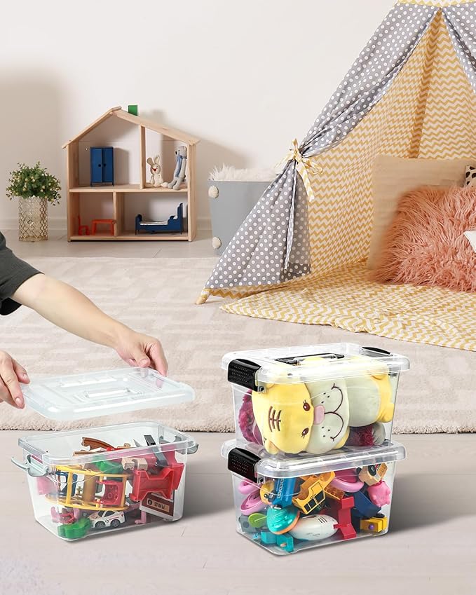 EOENVIVS Plastic Storage Bins 7 Quart-Storage Organizer Bins with Grey Buckle Lids, Stackable Storage Bins with Lids for Home