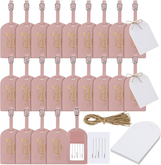 Amylove Bulk Luggage Tags Wedding Favors Adventure Begins Luggage Tags for Guests Travel Tag for Suitcase Bridal Gift 24 Pack