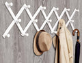Amber Home Wood Accordion Wall Rack 17 Hooks (Pegs), Expandable Wall Mounted Hanger for Coat, Hat, Scarf, Coffee Mugs, X Shap