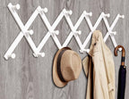 Amber Home Wood Accordion Wall Rack 17 Hooks (Pegs), Expandable Wall Mounted Hanger for Coat, Hat, Scarf, Coffee Mugs, X Shap