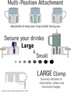 Original Large Desk Cup Holder Clamp – Cup-Holster, The Anti-Spill Cup Holder for Table, Office & Gaming – Multi-Directional 