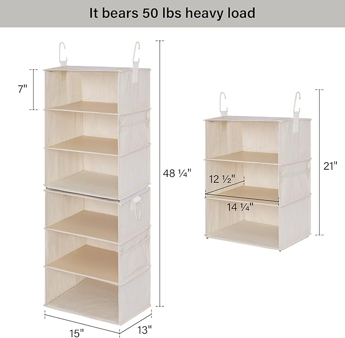 StorageWorks 6-Shelf Jumbo Closet Organizers, Two 3-Shelf Separable Hanging Shelves for Closet, 13" D x 15" W x 48 ¼"H,Mixing