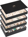 Voova Stackable Jewelry Organizer Tray with Lid, PU Leather Jewelry Storage Holder for Drawer Inserts, Jewellery Display Box 
