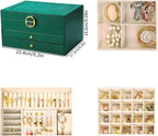 Jewelry Organizer Box PU Leather Double-Layer Pull-Out Drawer & Multiple Compartments - Premium Jewelry Storage for Necklaces