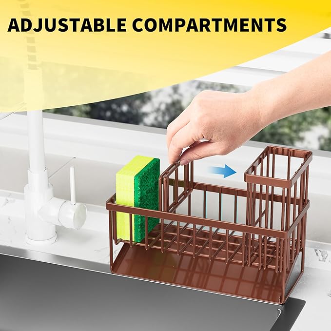 Cisily Kitchen Sink Caddy, Sponge Holder for Kitchen Sink, Kitchen Sink Organzier and Storage with High Brush Holder, Rustpro