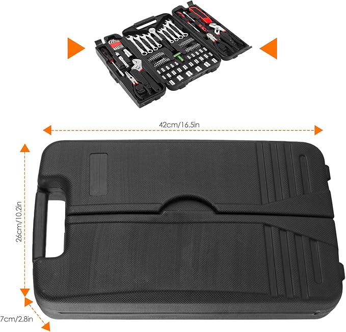 TLGREEN 95 Piece Tool Set, Tool Kit, Mechanics Tool Set, Portable Toolbox with Adjustable Wrench Pliers Socket Bits, with Pla