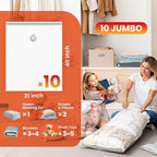 TAILI 10 Pack Vacuum Storage Bags, Jumbo Vacuum Seal Bags for Clothing (40x31 Inch), Space Saver for Bulky Bedding, Pillows, 