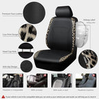 CAR PASS Leopard Print Faux Leather Car Seat Covers & Leopard Car Mats&Leopard Steering Wheel Cover Seat Belt Universal Car A
