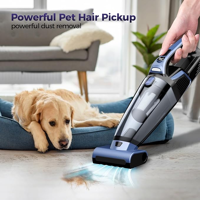 Pet Hair Handheld Vacuum Cordless: 20000PA High Power Car Vacuum with Motorized Brush and LED Light, Rechargeable Hand Held V