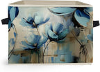 Abstract Blue Floral Storage Box Bins, Modern Impressionism Flower Botanical Collapsible Storage Basket Organizer for Bedroom