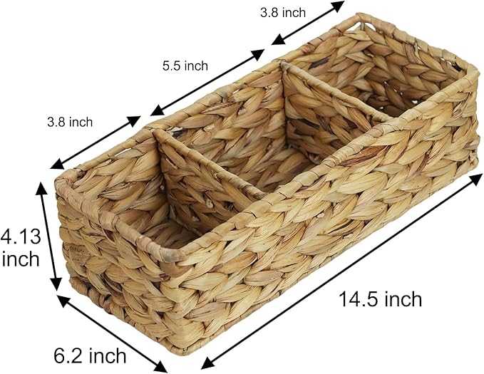 Water Hyacinth Basket for Toilet Paper, Wicker Baskets for Storage Bathroom Counter, Storage Basket With 3 Compartments, Rest