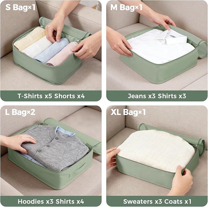 BAGAIL 9 Set Packing Cubes with Packing List Luggage Packing Organizers for Travel Accessories (Matcha Green)