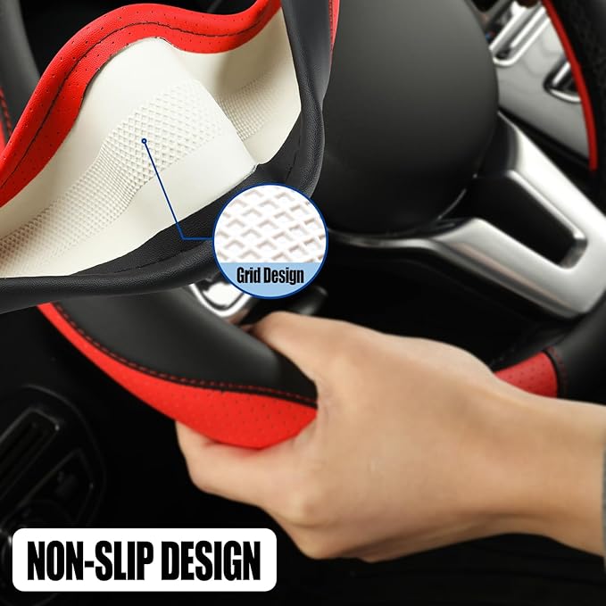 Microfiber Leather Steering Wheel Cover Large Size for Ford F150 F250 F350 RAM 4Runner Tacoma Tundra Armada Model S Model X, 