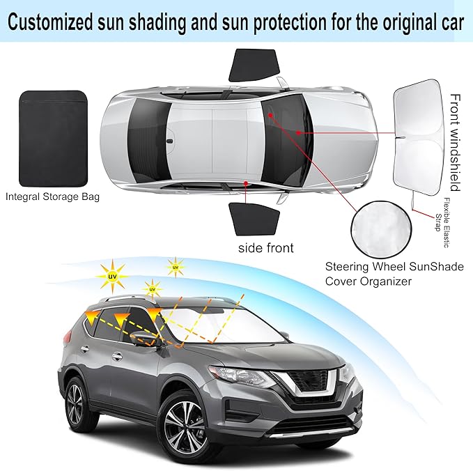 3PCS Car Window Shades Front Windshield Sun Shade Foldable Window Shade Custom Fit for 2014-2020 Nissan Rogue Accessories Car Shades for Front Windows Anti-UV Rays Block Heat