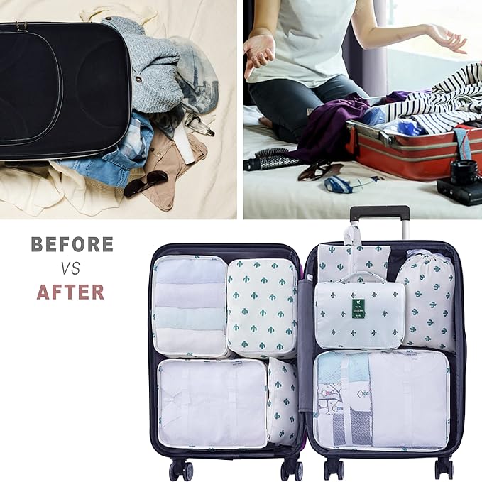 Packing Cubes, 8 Pcs Travel Packing Organizers for Suitcases, Large Capacity Travel Luggage Organizers Set includes 8 Storage