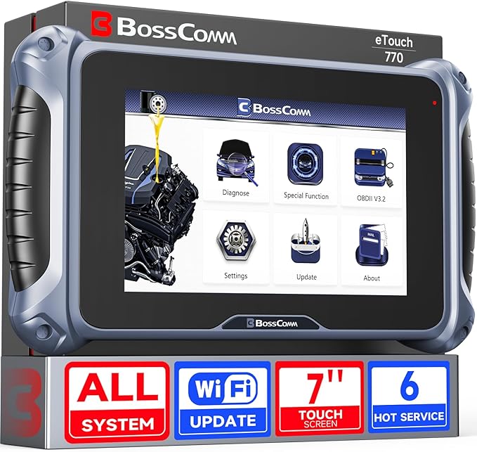2026 BOSSCOMM eTouch770 OBD2 Scanner Upgraded from IF745 Code Reader, All-System OBD2 Scan Tool with 6 Resets, ABS Bleeding,