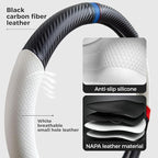 Carbon Fiber Steering Wheel Cover, Non-Slip and Sweat Absorbent, 15" Steering Wheel Covers for X5 X3 Men Women, Black (White&Black Sport Edition)