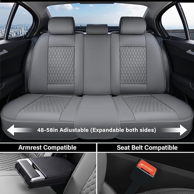 Coverado Car Seat Covers Full Set, Nappa Leather Seat Covers for Car, Waterproof Car Seat Protector with Lumbar Support, Auto