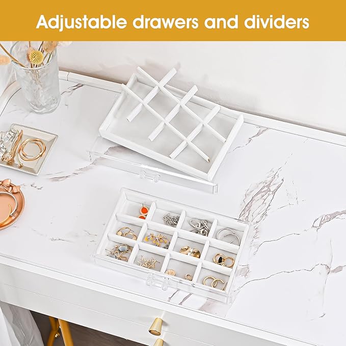 ProCase Earring Holder Organizer Jewelry Box with 10 Drawers, Acrylic Clear Earring Case with Adjustable Velvet Trays for Wom