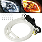 Qasim Led Sequential Turn Signal Strip, 18inch LED Strip Daytime Running Light 12V LED Tube Car Interior/Exterior Decoration White/Amber-1Pair