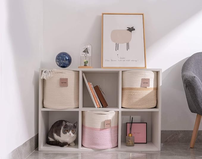 voten Cube Storage Baksets Bins 11x11’’ Fit 12x12’’ Organizer Bookcases Shelving,Stylish&Durable Woven Cotton Basket Containe