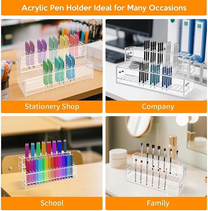 2PCS 96-Slots Pen Display Stand,2-Tier Acrylic Pen Holder for Craft Shows,12mm Beadable Pens Stand Paint Brush Holder Pencil 