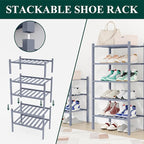 Smiry Bamboo Shoe Rack for Closet, 3 Tier Long Wooden Stackable Shoe Organizer, Free Standing Shoes Storage Shelf for Entrywa