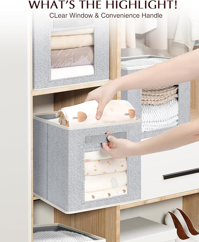 Homsorout Foldable Storage Cubes - Cubby Storage Organizer with Window, Decorative Baskets for Organizing, 11 Inch Fabric Cub