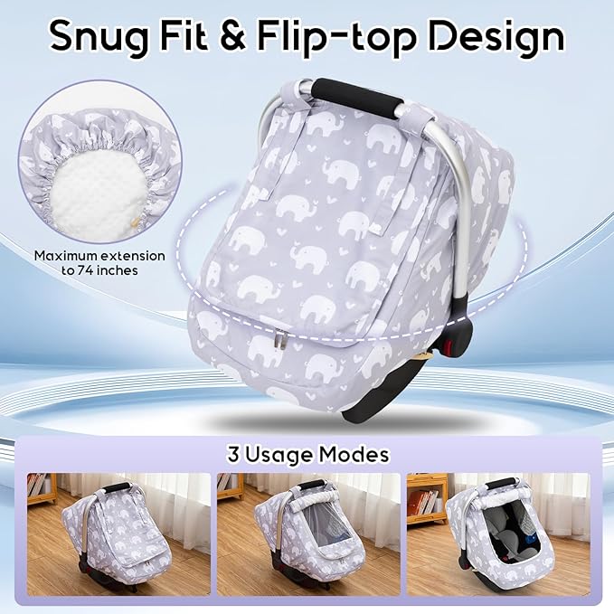 Car Seat Cover Baby, Mink Dot Infant Car Seat Cover for Outdoor, Breathable Carseat Cover with Mesh Peep Window & Sun Shade f