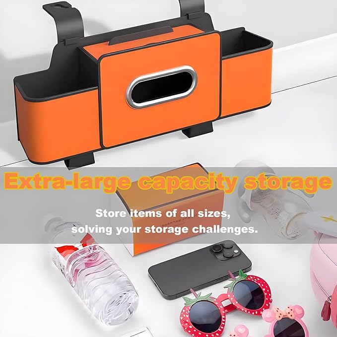 Car Back Seat Organizer, Multifunctional Car Seat Back Storage Box with 2 Cup Holders, Tissue Box for Hold Phones,Snacks, Drinks, Handbags (Orange)