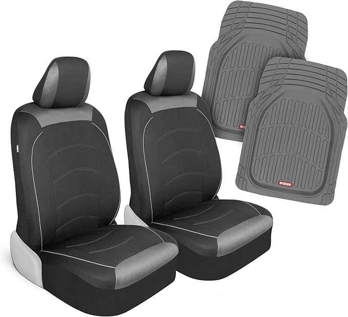 Motor Trend (2) Car Seat Covers for Front Seats with (2) Trimmable Car Floor Mats – Universal Fit Auto Accessories for Cars, 